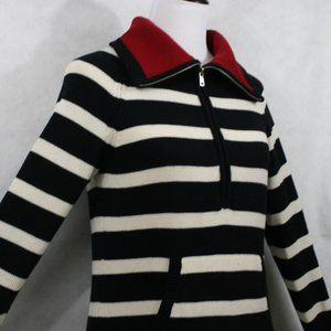 LRL Lauren Jeans Co. B&W Stripe Cotton 1/4 Zip Turtleneck Sweater SZ M EUC